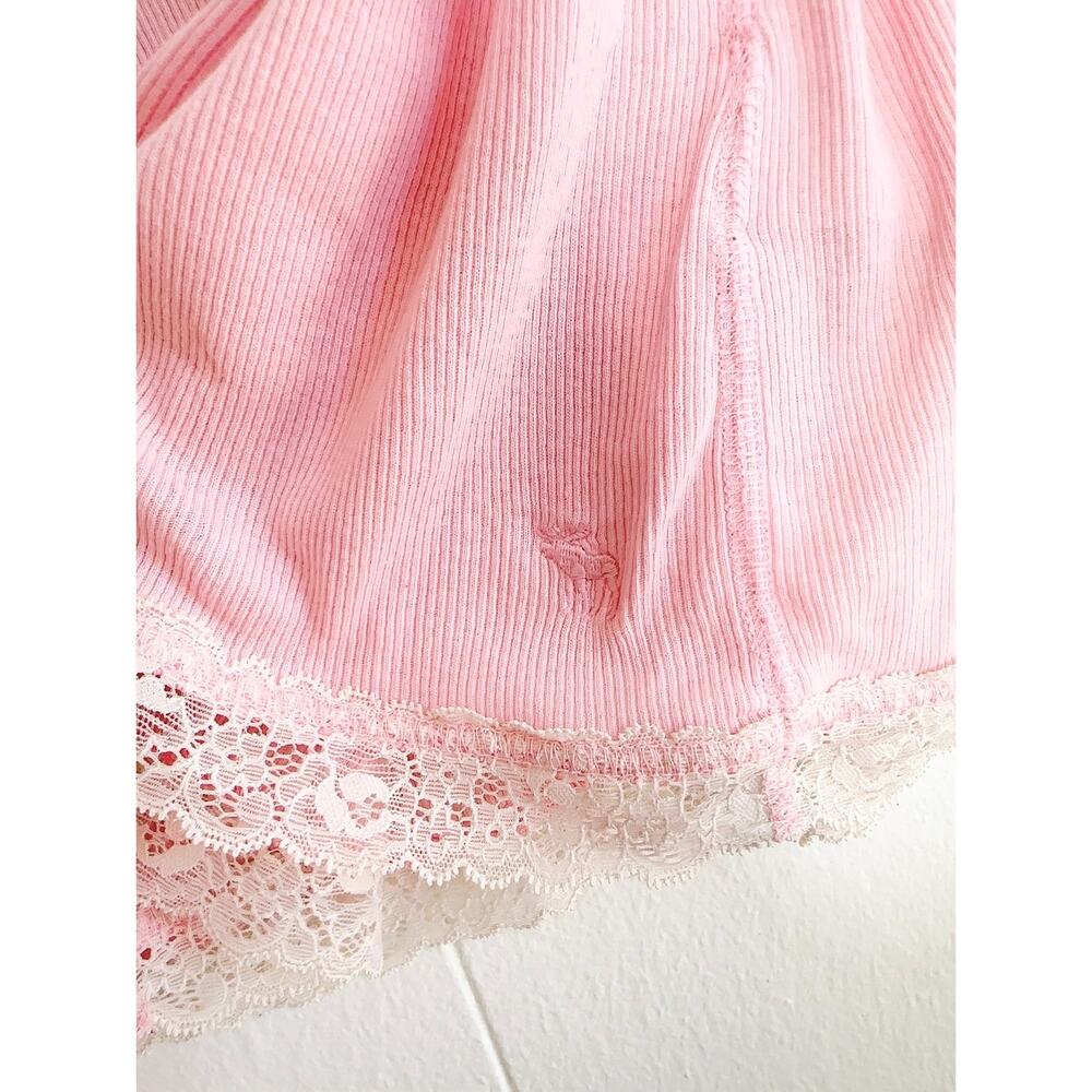 Vintage Y2K Abercrombie & Fitch Pink Ribbed Lace-Trim Henley Tank Dress L EUC - Picture 3 of 8